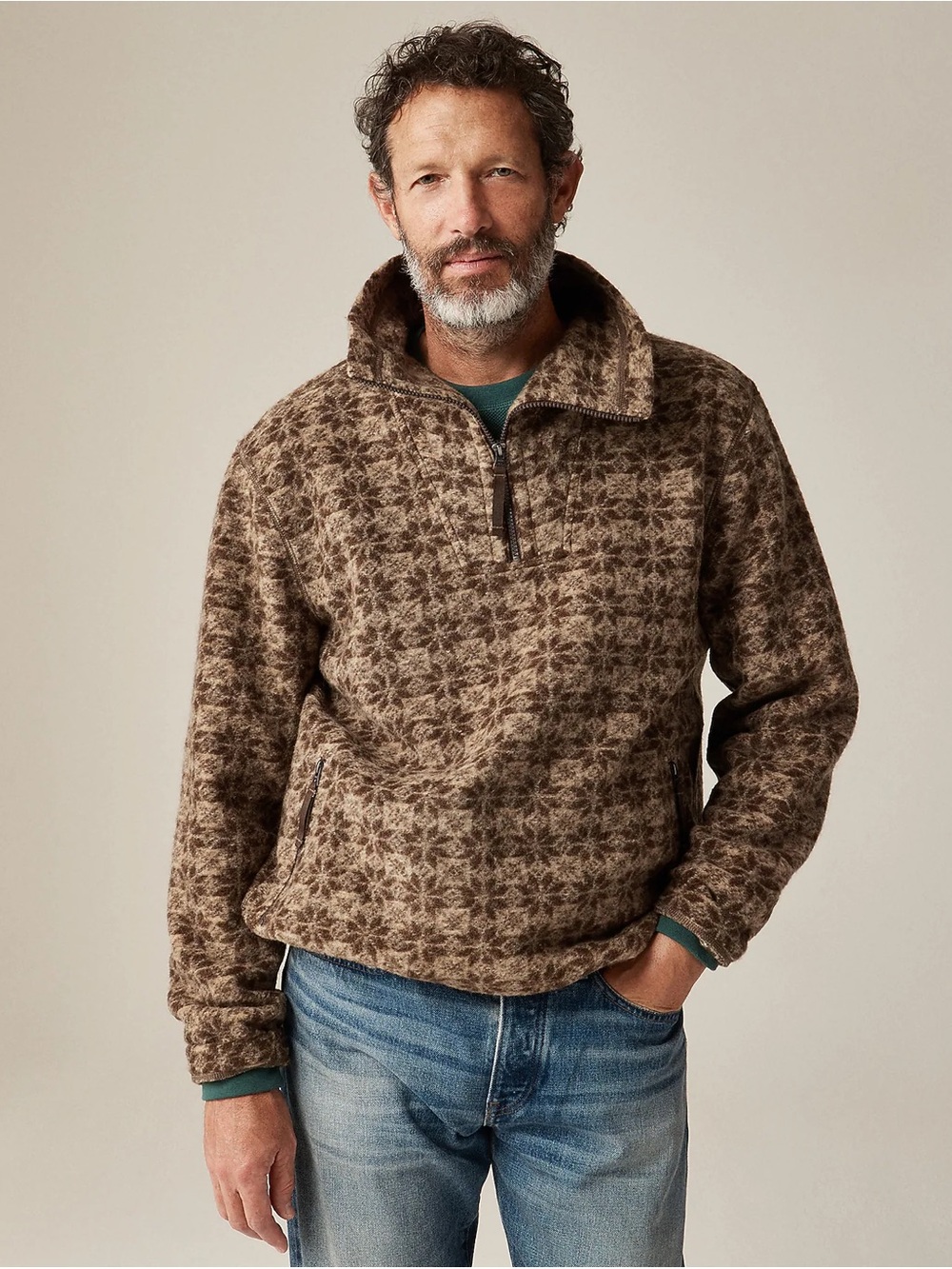 J.Crew Men's Wool-blend Sherpa Fleece Quarter-Zip Pullover Large
